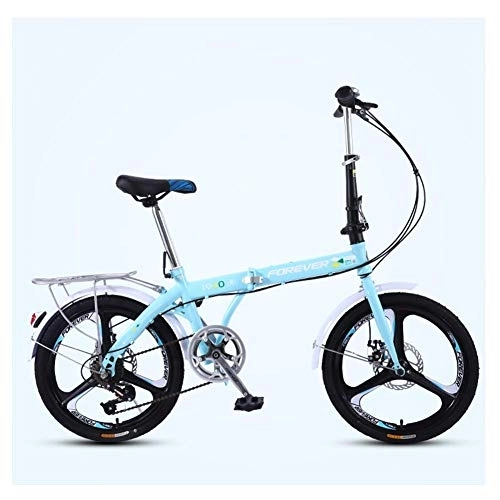 Folding Bike : Women Folding Bike, 20 Inch 7 Speed Adults Foldable Bicycle Commuter, Light Weight Folding Bikes, High-carbon Steel Frame, Pink Three Spokes FDWFN (Color : Blue Three Spokes)