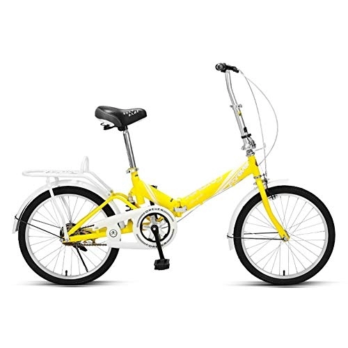 Folding Bike : Women Folding Bike, Adults Mini Light Weight Foldable Bicycle, High-carbon Steel Frame, Front and Rear Fenders, Kids Urban Commuter Bicycle, Cyan, 20 Inches FDWFN (Color : Yellow)