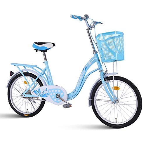 Folding Bike : Women's Folding Bikes, High Carbon Steel Low Rod Frame Large Capacity Basket Integrated Rear Shelf Student Bicycle, Blue