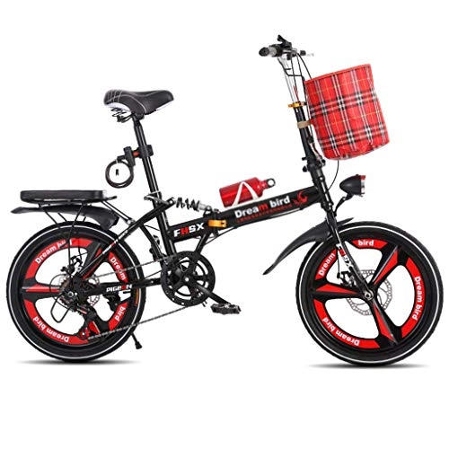 Folding Bike : woyaochudan Bicycle Folding Shifting Disc Brakes 20 Inch Shock Absorption Unisex Ultralight Portable Folding Bicycle (Color : Red, Size : 150 * 35 * 110cm)