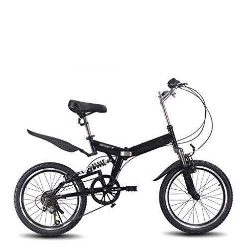 Folding Bike : WSGYX 20 Inch Shock-absorbing Folding Variable Speed Bicycle Female Male Adult Student Ultralight Portable Folding Leisure Bicycle (Color : Black)