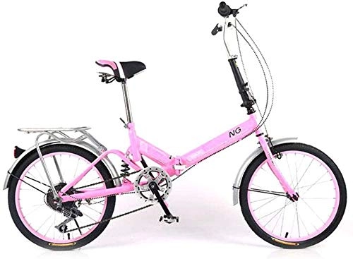 Folding Bike : WSJYP 20-Inch Folding Speed Bicycle, Adult Folding Bicycle Bicycle, Women's Student Ladies Single Speed Variable Speed Shock Absorber Bicycle Portable Commuter Car, sixspeed-Pink