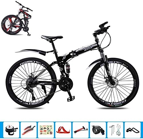 Folding Bike : WSJYP 26 Inch Adult Mountain Bike, Trail High Carbon Steel Folding Outroad Bicycles, 27-Speed Full Suspension MTB, Gears Dual Disc Brakes Mountain Bicycle, 26in-D