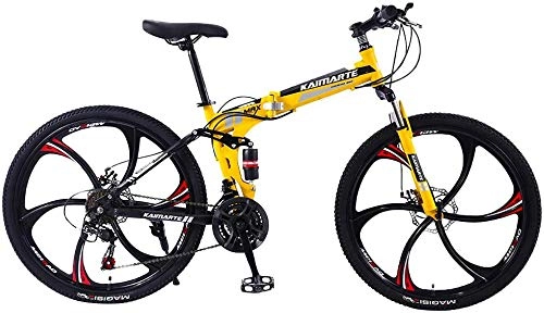Folding Bike : WSJYP 26 Inch Mountain Bike, Foldable Bicycle, 21 Speed Carbon Steel Bicycle, Full Suspension Cycling Commute School