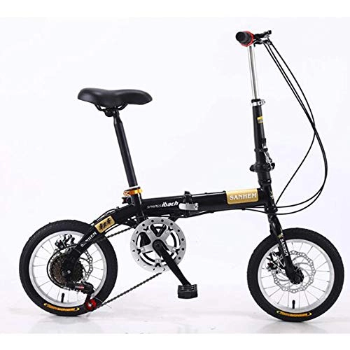 Folding Bike : WX 14-Inch Disc Brake Variable Speed Bike, Adult Folding Bicycle, Suitable for Students, Office Workers, Cycling Enthusiasts, Black