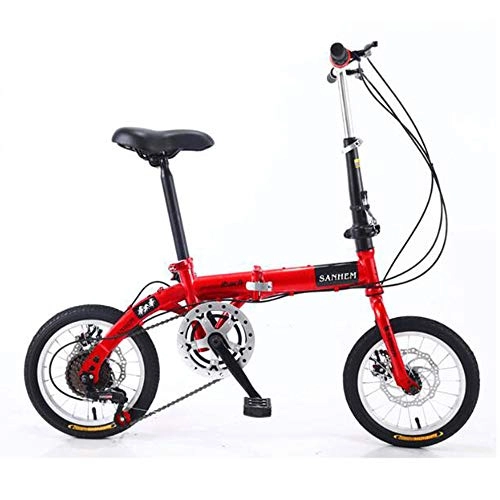 Folding Bike : WX 14-Inch Disc Brake Variable Speed Bike, Adult Folding Bicycle, Suitable for Students, Office Workers, Cycling Enthusiasts, Red