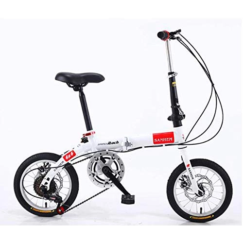 Folding Bike : WX 14-Inch Disc Brake Variable Speed Bike, Adult Folding Bicycle, Suitable for Students, Office Workers, Cycling Enthusiasts, White