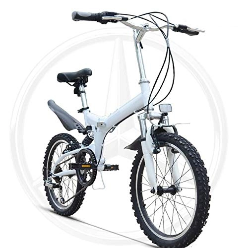 Folding Bike : WX 20 Inch Folding Bicycle, 6-Speed Shift, Strong Earthquake Resistance, Mountain Bike for Men Women Students Child, Lightweight and Easy to Carry, White