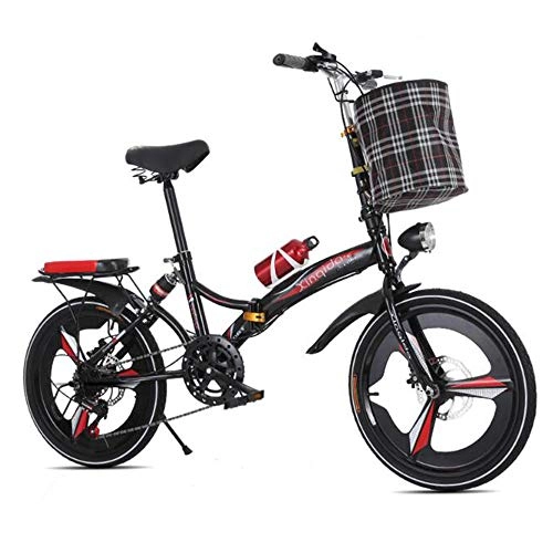 Folding Bike : WX 20 Inch Folding Bike, Portable Small Bicycle, Ultra-Light Variable Speed Disc Brake Bicycle for Adult Male and Female Student, Black