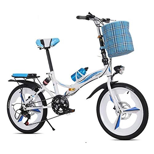 Folding Bike : WX 20 Inch Folding Bike, Portable Small Bicycle, Ultra-Light Variable Speed Disc Brake Bicycle for Adult Male and Female Student, Blue
