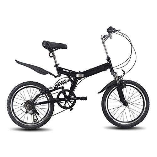 Folding Bike : WX 20 Inch Folding Bike with 6-Speed Shift, Portable Outdoor Small Bicycle for Male and Female Adult Students, Black