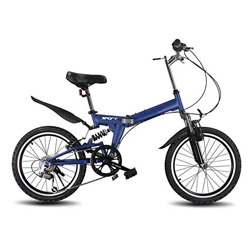 Folding Bike : WX 20 Inch Folding Bike with 6-Speed Shift, Portable Outdoor Small Bicycle for Male and Female Adult Students, Blue