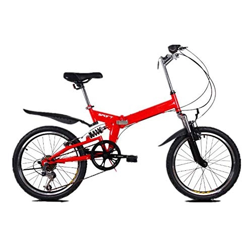 Folding Bike : WX 20 Inch Folding Bike with 6-Speed Shift, Portable Outdoor Small Bicycle for Male and Female Adult Students, Red