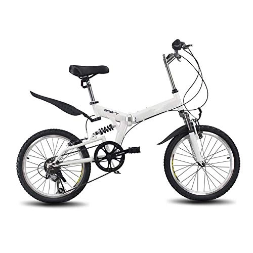 Folding Bike : WX 20 Inch Folding Bike with 6-Speed Shift, Portable Outdoor Small Bicycle for Male and Female Adult Students, White
