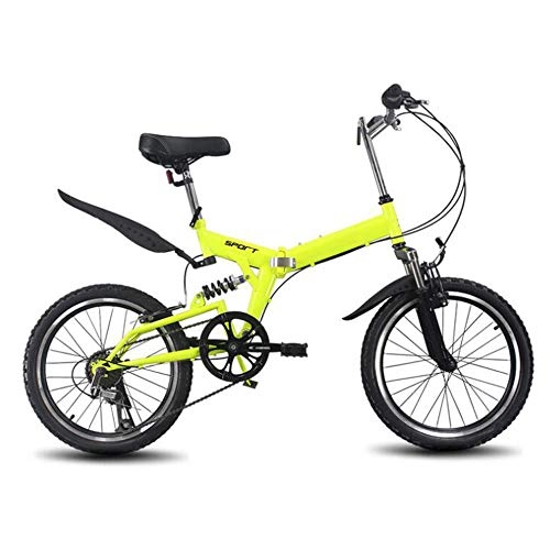 Folding Bike : WX 20 Inch Folding Bike with 6-Speed Shift, Portable Outdoor Small Bicycle for Male and Female Adult Students, Yellow