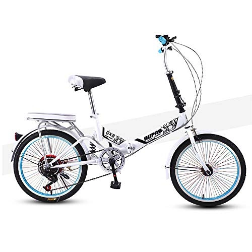 Folding Bike : WX Students Folding Bicycle, Adult Variable Speed Shock Absorption Bike, Lightweight and Portable, Suitable for Men, Women, Teenagers, 20 inches, White