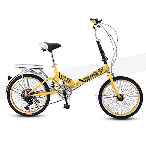 Folding Bike : WX Students Folding Bicycle, Adult Variable Speed Shock Absorption Bike, Lightweight and Portable, Suitable for Men, Women, Teenagers, 20 inches, Yellow