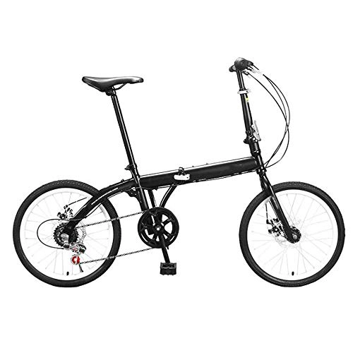 Folding Bike : WX Variable Speed Bicycle with 6 Gears, Dual Disc Brakes, 20-Inch Adult Folding Bike, Ultra-Light Portable Student Mini Small Bicycles, Black