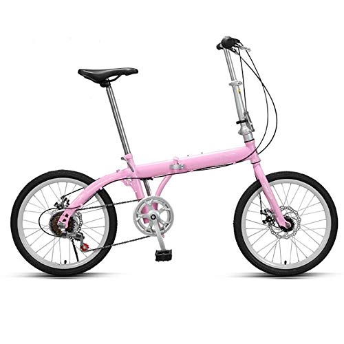 Folding Bike : WX Variable Speed Bicycle with 6 Gears, Dual Disc Brakes, 20-Inch Adult Folding Bike, Ultra-Light Portable Student Mini Small Bicycles, Pink