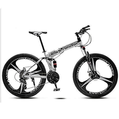 Folding Bike : WXX 26 Inch Folding Mountain Bike Adjustable Seat Double Disc Bike Front And Rear Double Shock Absorption Adult Off-Road Bicycle, black and white, 24 speed