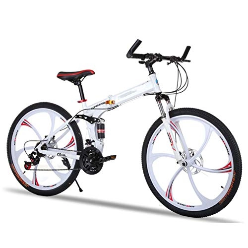 Folding Bike : WXX 26 Inch Folding Mountain Bike High Carbon Steel Double Disc Brake Adult Variable Speed Shock Absorber Bicycle Aluminum Alloy Outdoor Cross Country Mountain Bike, White