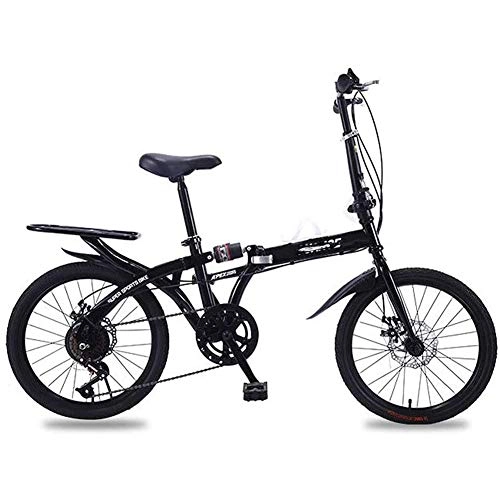 Folding Bike : WXX Mountain Folding Bikes for Adulthigh-Carbon Steel 16 / 20 Inch Shock Absorption Double Disc Brake Portable Variable Speed MTB for Outdoor Travel Exercise, Black, 16 inches