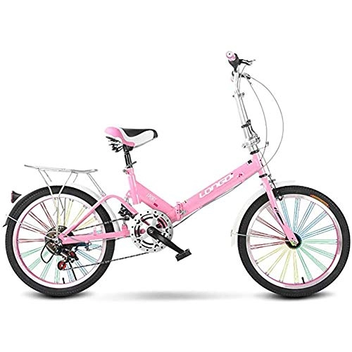 Folding Bike : WXX Sports Outdoors Children Folding Bicycle High Carbon Steel Frame 20 Inch Damping Adult Single Speed Portableroad Bike Bicycle, Pink