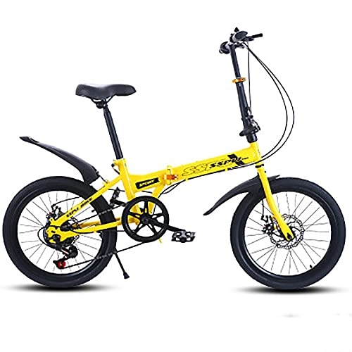 Folding Bike : WXXMZY 20-inch Folding Bicycle, Teenager / adult Bicycle, Mini Portable Folding Bicycle Suitable For Students And Office Workers, Urban Environment, Multiple Colors (Color : Yellow)