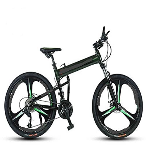 Folding Bike : WXXMZY 24-inch 30-speed Folding Mountain Bike Aluminum Alloy, Adult Full Suspension Mountain Bike, Dual-disc Off-road Mountain Bike (Color : Green, Size : 24 inches)