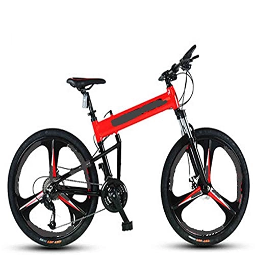 Folding Bike : WXXMZY 24-inch 30-speed Folding Mountain Bike Aluminum Alloy, Adult Full Suspension Mountain Bike, Dual-disc Off-road Mountain Bike (Color : Red, Size : 27.5 inches)