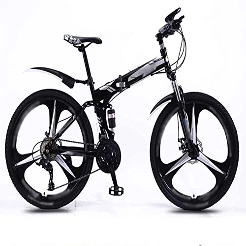 Folding Bike : WXXMZY Foldable Bike 26 Inches, 30-speed Folding Mountain Bike, Light Commuter Bike, Double Disc Brake Full Suspension Bike (Color : Black, Speed : 30speed)