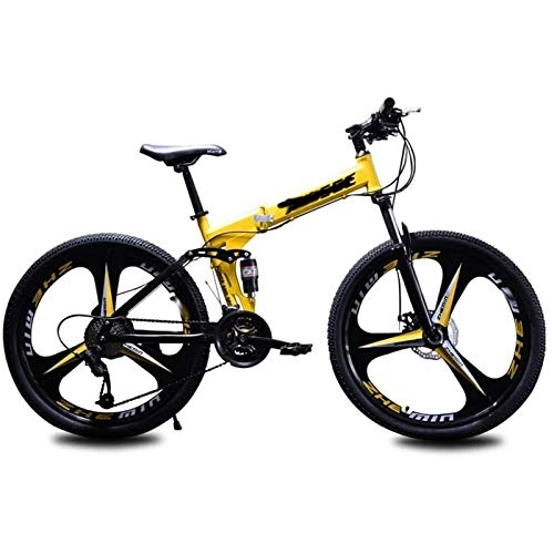 Folding Bike : WXXMZY Folding Bikes, Mountain Bikes, 26-inch Mountain Bikes, Cross-country Bikes, Double Shock Absorption, Lightweight Young Students, Adults (Color : Yellow, Size : 26 inches)