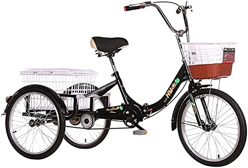 Folding Bike : WYCSAD Adult 3 Wheel Tricycle - Bike, Foldable Tricycles for Adult 1 Speed 20 Inch Three Wheel Bike with Low-Step Through Frame / Large Basket / Backrest Saddle