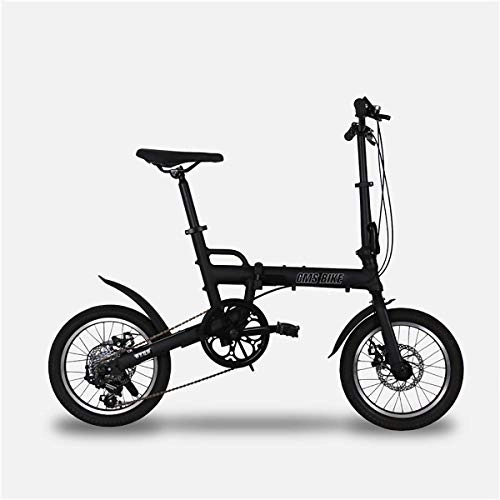 Folding Bike : WYD 16 Inches Mountain Bike Light Folding 6 Speed Aluminum Alloy Frame City Commuter Bicycle with Dual Disc Brake for Adult and Boy, Black
