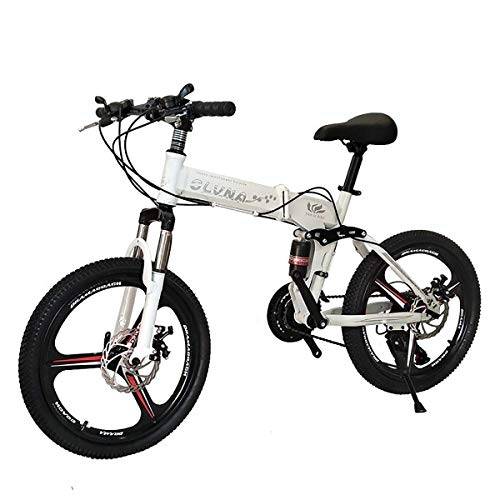 Folding Bike : WYD 20 Inches Mountain Bike Folding Bicycle 21 / 24 / 27 Dual Disc Brake and Shock Absorber Front Fork Speed Gear, Boys Girls, white1