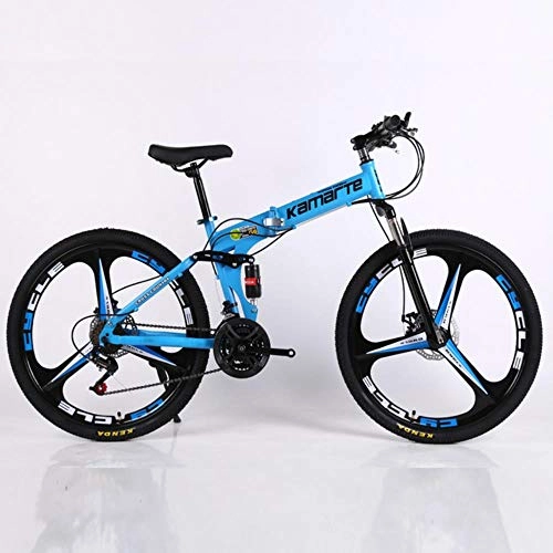 Folding Bike : WYN 26inch folding mountain bike wheel mountain bike 21 speed double disc brakes bicycle, 3 knife wheel blue, 26inch