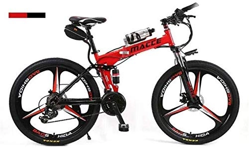 Folding Bike : Wyyggnb Mountain Bike, Unisex Dual Suspension Mountain Bike 26" Integral Wheel Electric Bike High-Carbon Steel Hybrid Bicycle Pedal Assisted Folding Bike With 36V Li-Ion Battery (Color : Red)