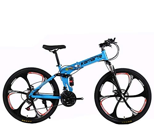 Folding Bike : WYYSYNXB Aluminum Alloy 26 Inches Variable Speed Bicycle 6 Knife Wheel Double Disc Brake Mountain Folding Bikes, Blue, 24inches21speed