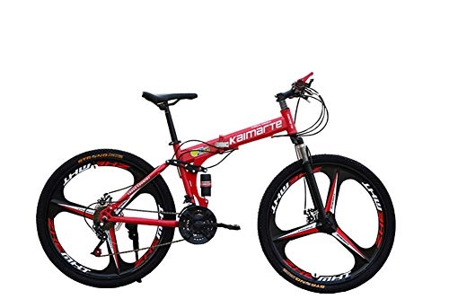 Folding Bike : WYYSYNXB Variable Speed Damping Bicycle 3 Knife Wheel Double Disc Brake Mountain Folding Bikes 5 Colors Available, Red, 26inches21speed