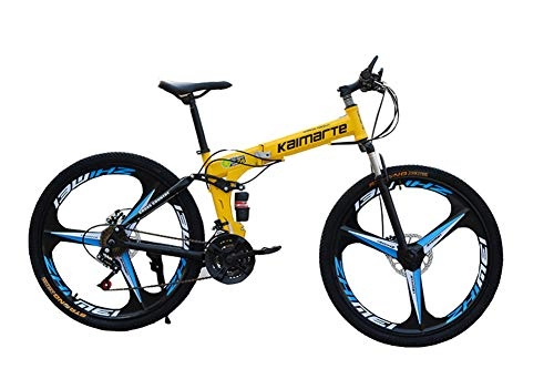Folding Bike : WYYSYNXB Variable Speed Damping Bicycle 3 Knife Wheel Double Disc Brake Mountain Folding Bikes 5 Colors Available, Yellow, 24inches21speed