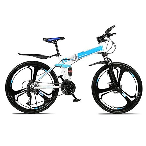 Folding Bike : WYZDQ 24 / 26 Inch Folding Mountain Bike Variable Speed Shock Absorption Road Bike, Blue, 21 speed (24 inches)