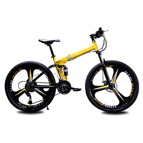 Folding Bike : WYZDQ 24 / 26 Inch Men's Bicycle Folding Mountain Bike 21 / 24 / 27 Speed Shock Absorber Ladies Portable Bicycle, Yellow 27 speed, 26 inches