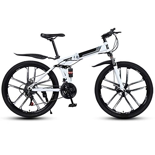 Folding Bike : WYZDQ Adult Outdoor Bicycle Shock Absorption Anti-Skid Variable Speed Mountain Bike Foldable Portable Work Bicycle, White, 21 speed