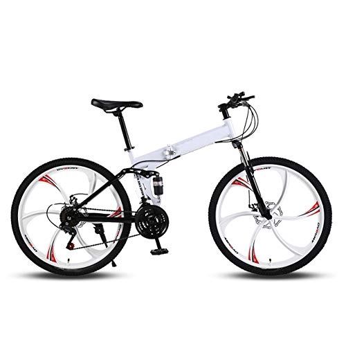 Folding Bike : WYZDQ Men's Portable Bicycle, Adult Variable Speed Folding Mountain Bike, Front And Rear Shock Absorption, White, 27 speed