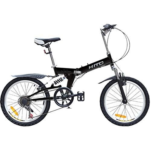 Folding Bike : wyzesi 20 Inch Mini Folding Bike, Adult Small Portable Bicycle With High Tensile Strength Steel Folding Frame, Double V-Brake Student Damping Shock Absorption Lightweight Foldable Bicycle (Black)