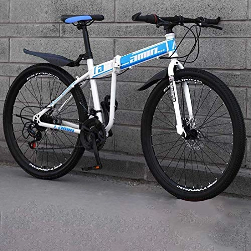 Folding Bike : WYZQ 26 Inch Folding Mountain Bike, Shock Absorption Mountain Bicycle, Double Disc Brake, High Carbon Steel Frame, Rider Height 165-180CM, Soft Tail Frame, C, 21 speed