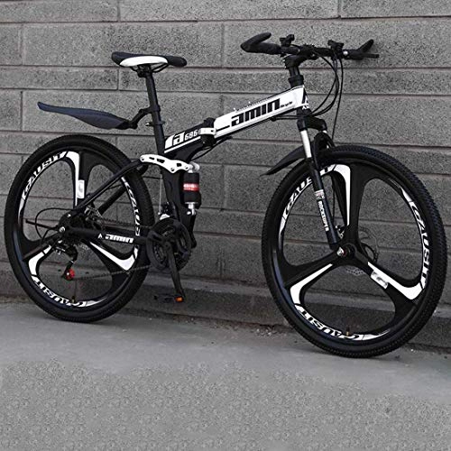 Folding Bike : WYZQ 26 Inch Mountain Bikes, High-Carbon Steel Softtail Mountain Bicycle, Lightweight Folding Bicycle with Adjustable Seat, Double Disc Brake, Spring Fork, A2, 24 speed