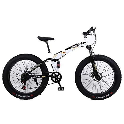 Folding Bike : WZB 26" Alloy Folding Mountain Bike 27 Speed Dual Suspension 4.0Inch Fat Tire Bicycle Can Cycling On Snow, Mountains, Roads, Beaches, Etc, 5