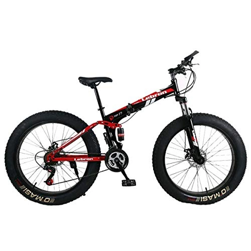 Folding Bike : WZB 26" Steel Folding Mountain Bike, Dual Suspension 4.0Inch Fat Tire Bicycle Can Cycling On Snow, Mountains, Roads, Beaches, Etc, Red