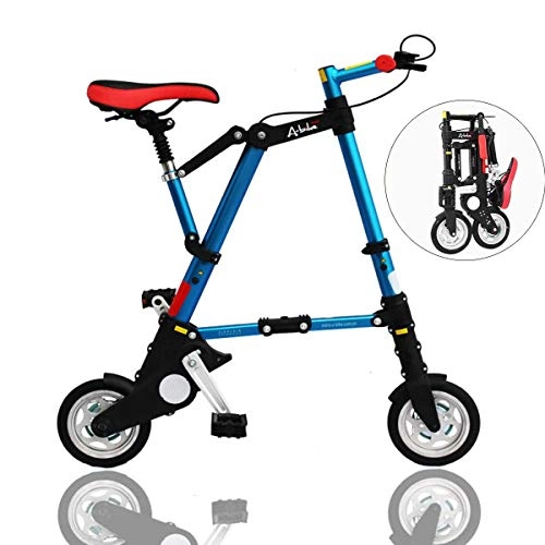 Folding Bike : WZB Lightweight Flying Mini Folding Bikes, 8" Aluminum alloy Stronger Frame, Unisex, Gold Gloss, Blue